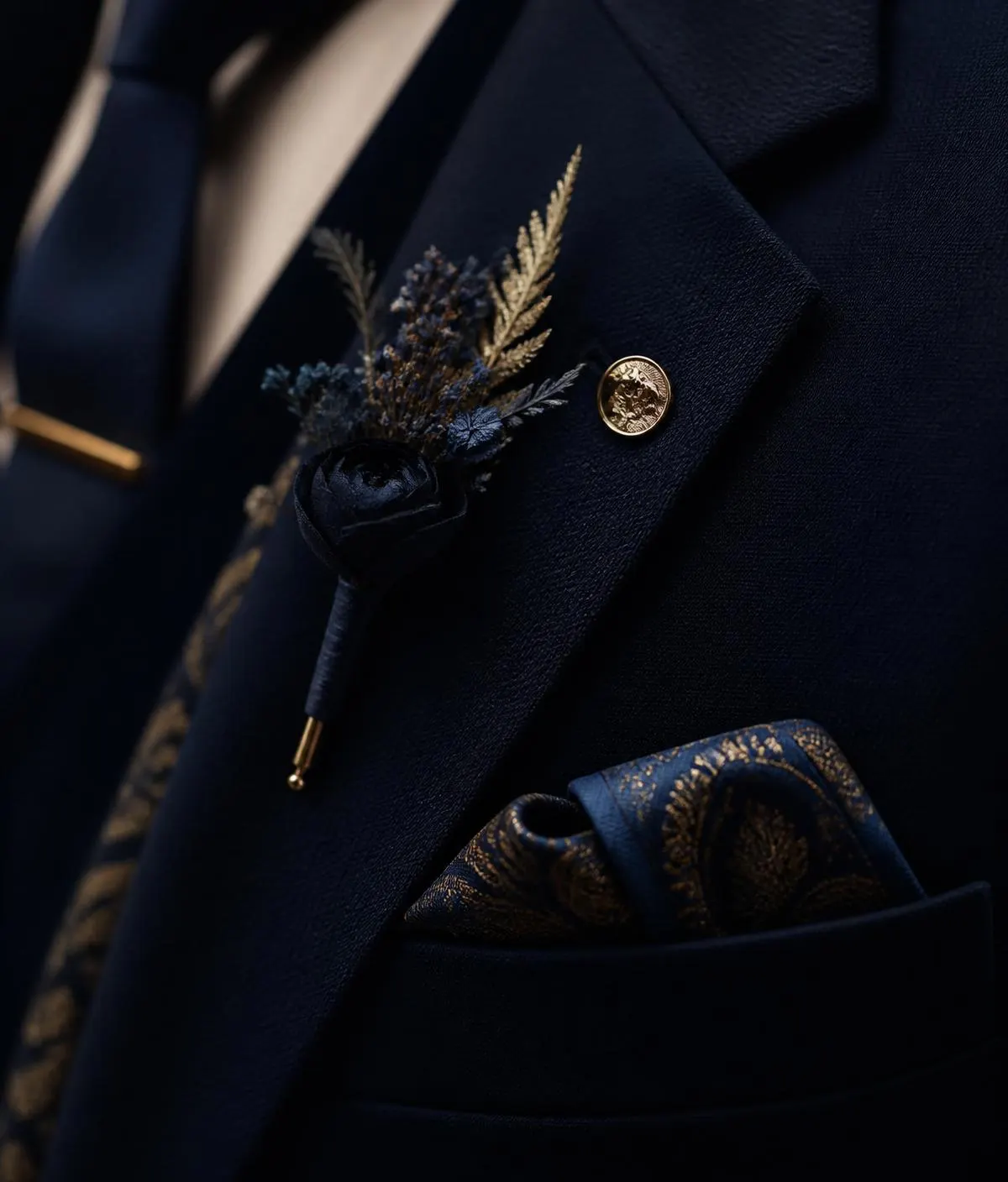 Detalhe de terno azul marinho Thallion Store
